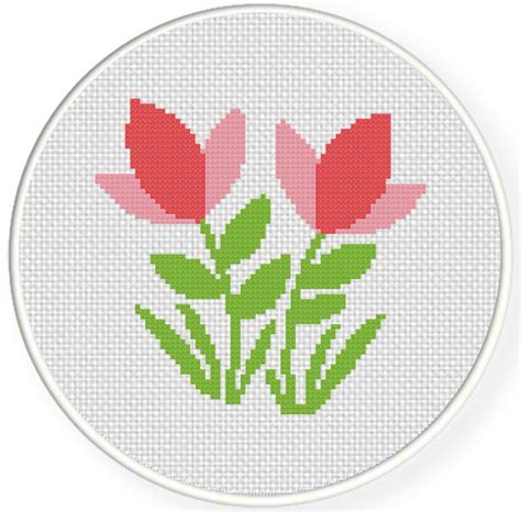 Pink Cute Flowers Cross Stitch Pattern Daily Cross Stitch