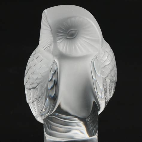 Lalique Owl Frosted Crystal Paperweight Ebth