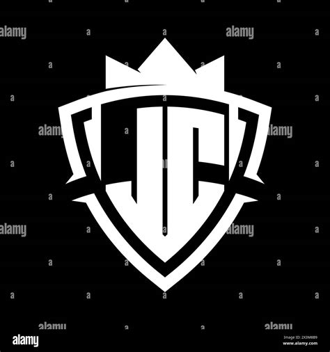 Jc Letter Bold Monogram With Triangle Curve Shield Shape With Crown