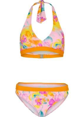 Neu Tlg Neckholder Bikini Gr Apricot Pink Floral Damen Bademode
