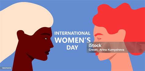 International Womens Day 8th March Horizontal Poster With Two Female