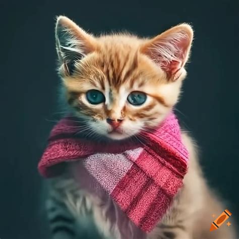 Sick Kitten Wearing A Scarf On Craiyon