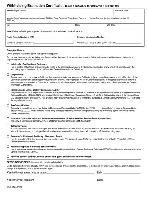 Fillable Online Withholding Exemption Certificate This Is A Substitute