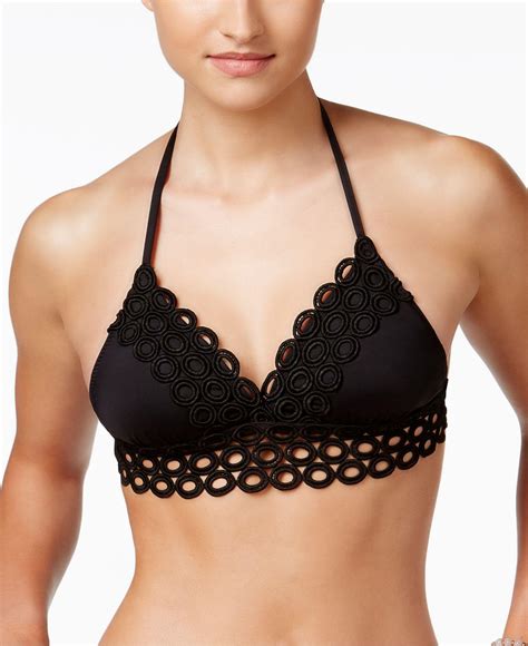 Becca Synthetic Siren Eyelet Trim Halter Bikini Top In Black Lyst