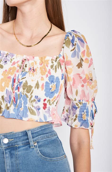 En Saison Constantia Floral Print Smocked Crop Top Nordstrom Crop