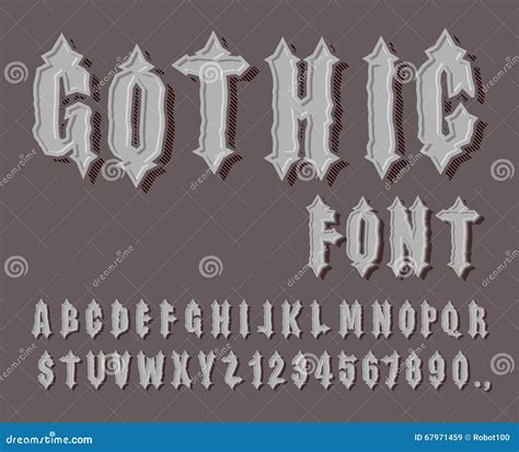 Gothic Font Medieval Letter And Digit Awesome Alphabet Stock Vector