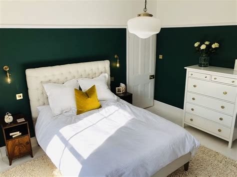 Forest Green Bedroom with Mustard Accents