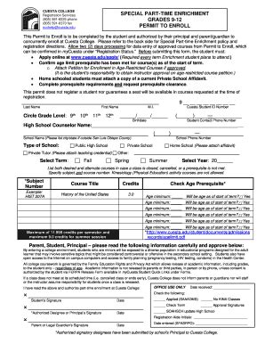 Fillable Online Permit To Enroll Cuesta College Fax Email Print