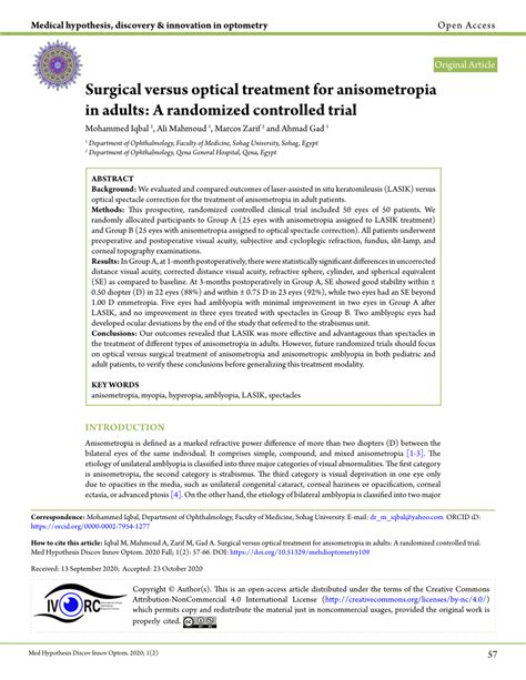 PDF Surgical Versus Optical Treatment For Anisometropia In Adults A