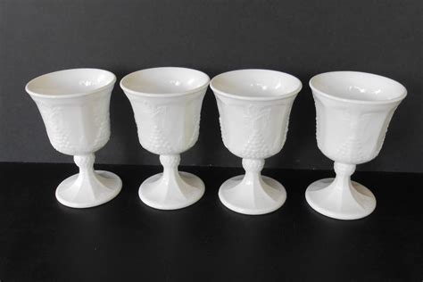 Vintage Milk Glass Goblets Set Of 4 Goblets White Pedestal Etsy