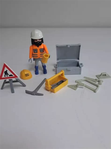 Playmobil Figurine Ouvrier De La Construction Travaux Routiers Pioche