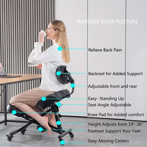 Kneeling Chair with Back Support, Adjustable Desk Chair for Home and O ...