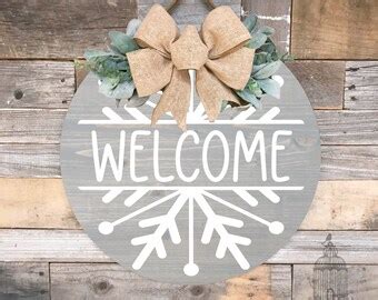 Painted Welcome Snowflake Door Sign Christmas Door Sign Round Winter