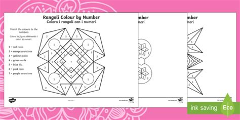 Rangoli Colour By Number Worksheet Worksheets English Italian