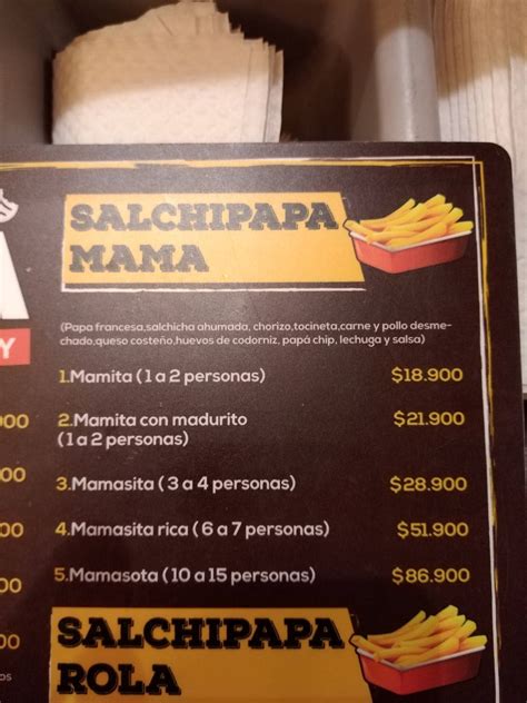 Carta del restaurante Las Arepas Rellenas del Mamá Bogotá