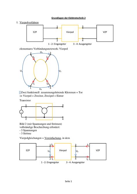 Grundlagen Der Elektrotechnik 2 Vierpolverfahren 3 1 EZP Vierpol VZP