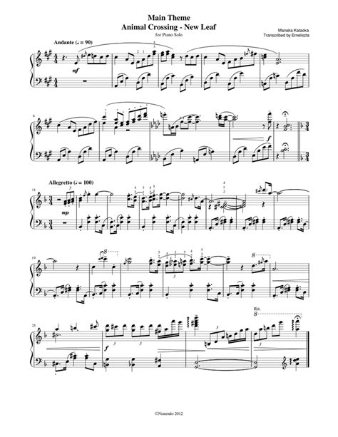 Main Theme Animal Crossing New Leaf Sheet Music For Piano Download