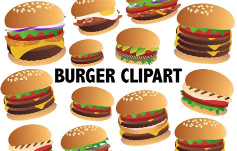 Vector Hamburger Digital Illustrations Kawaii Burger emoji Clipart Cute ...