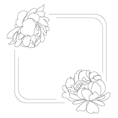 Frame Met Pioenrozen Bloemen Enkele Lijn Peony Bloem Vectorillustratie