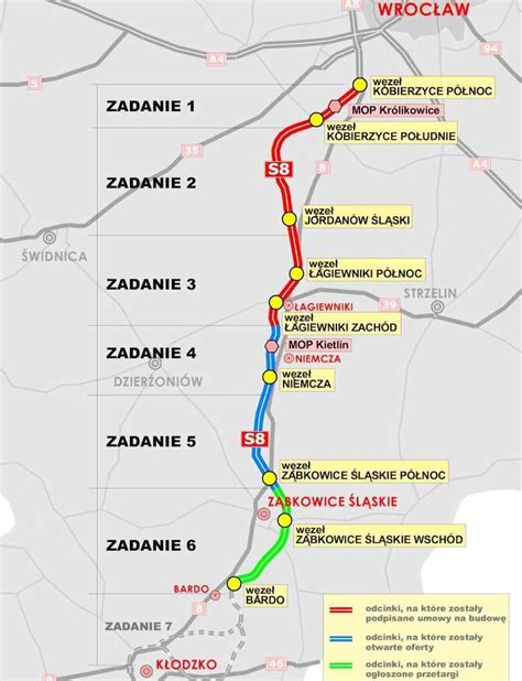 Nowa ekspresowa droga S8 z Wrocławia do Kłodzka mapa odcinków i stanu