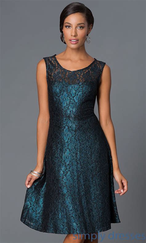 Shimmery Lace Sleeveless Knee Length Dress Short Semi Formal Dresses Dresses Formal Dresses