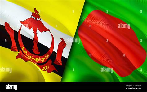 Brunei And Bangladesh Flags 3D Waving Flag Design Brunei Bangladesh