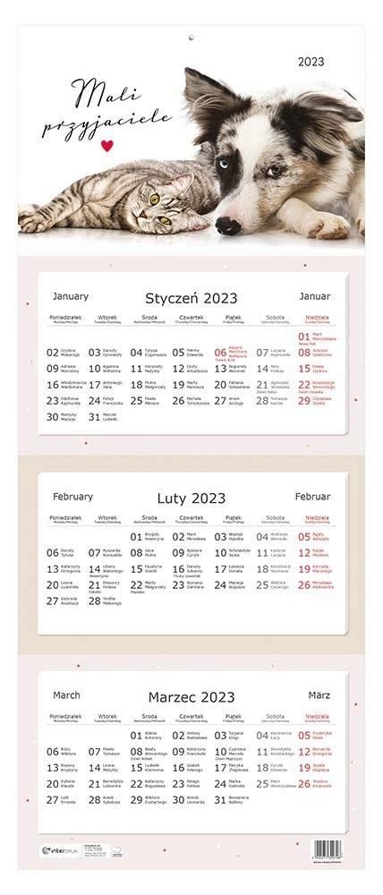 Kalendarz trójdzielny ścienny 2023 na ścianę PIES 12629137745