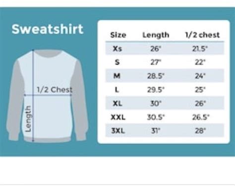 Sweatshirt Size Chart - Etsy