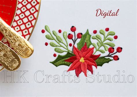 Christmas Poinsettia Machine Embroidery Design Sizes Etsy