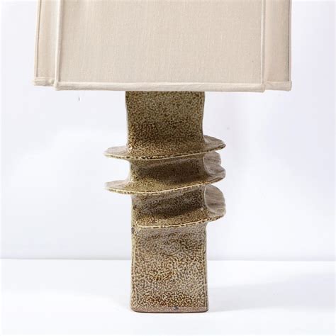 Mid Century Modern Glazed Ceramic Pillar Table Lamp With Spiral Banding