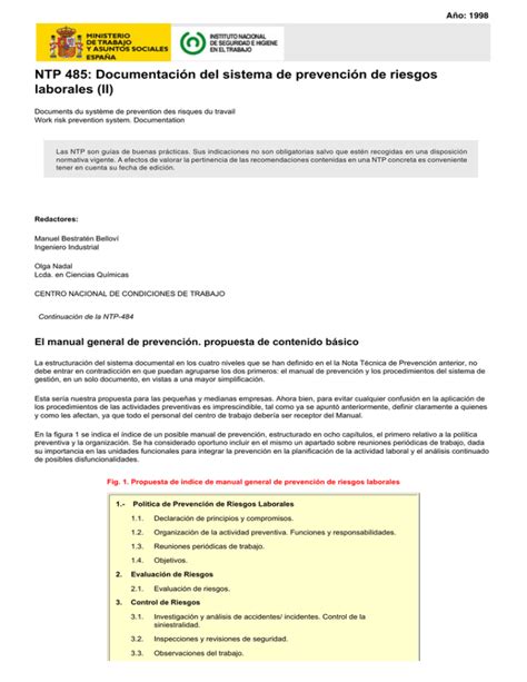 Nueva ventana NTP 485 Documentación del sistema de prevención de