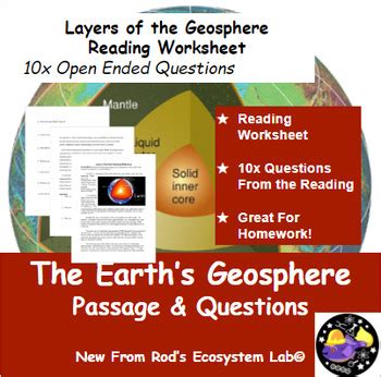 Layers Of The Earth S Geosphere Reading Worksheet By Rod S Ecosystem Lab