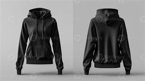 Fashion design, black hoodie, cotton fabric, back and front view ...