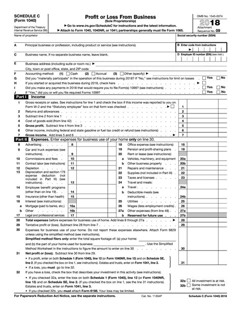 Printable IRS Form 1040 Schedule C