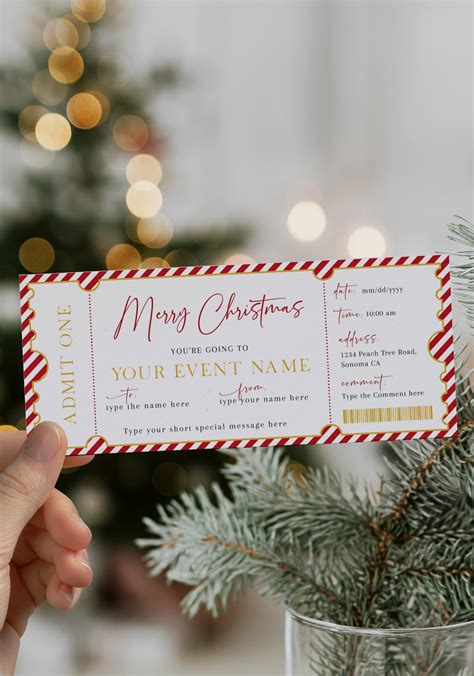 Merry Christmas Gift Ticket, Christmas Event Ticket Template, Winter ...