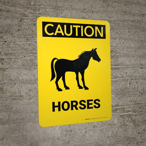 Caution Horses With Icon Portrait Wall Sign