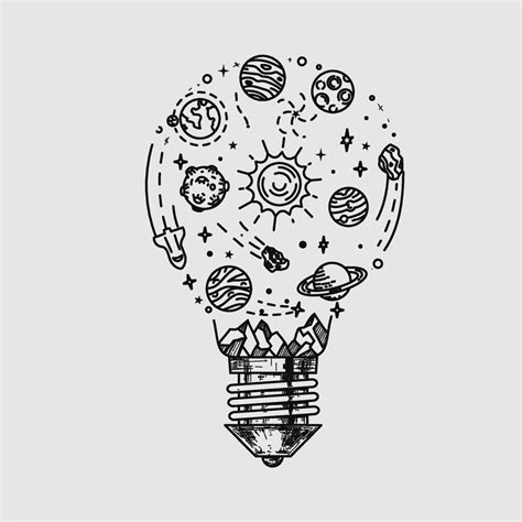 Doodle Solar System In Bulb Light Hand Drawn Sketch 5311207 Vector Art