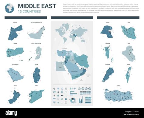 Vector Maps Set High Detailed Maps Of Middle East Countries With