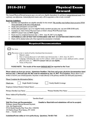 Fillable Online Physical Exam Reward Form Ny Health