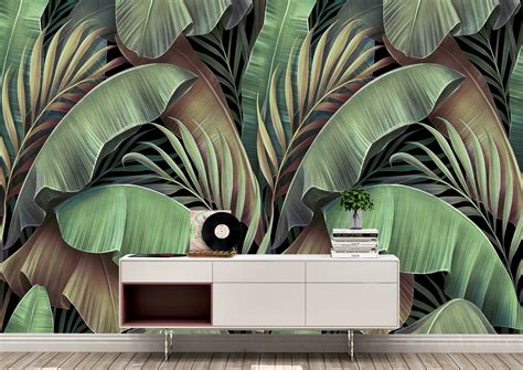 Background Leaves Wall Mural Wallpaper Wall Art Peel And Stick Etsy