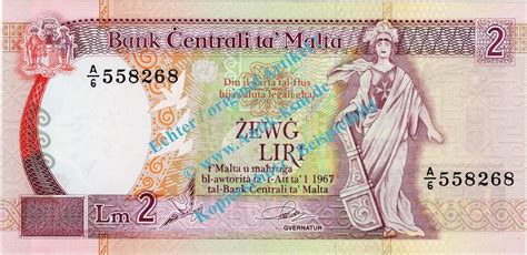 1967 1989 Banknote Malta 2 Liri Schein Tauben Li Von 1967 1989 In