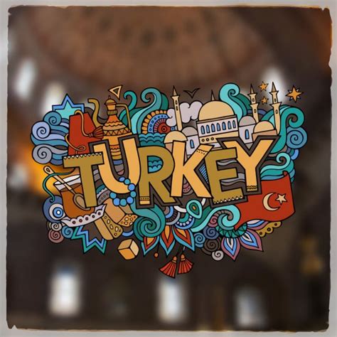 Turkey Hand Lettering And Doodles Elements Background Stock Vector