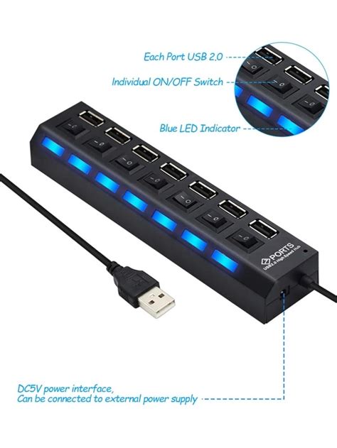 1pc 7 Port LED USB Hub Splitter With Individual Switch Usb Hub Splitter ...