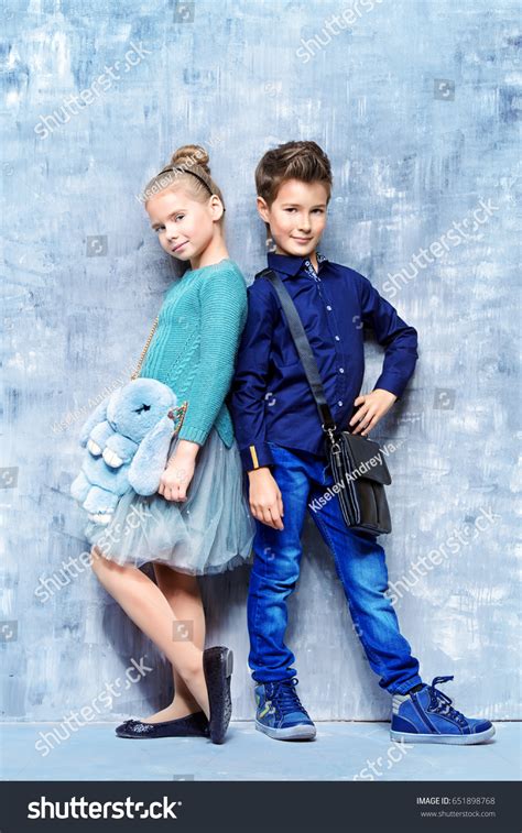 Kids Fashion Two Modern Children Posing Stock Photo 651898768 ...