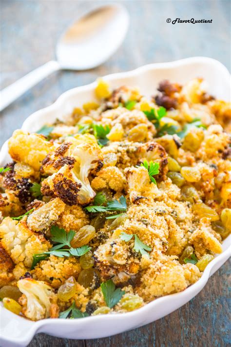 Crispy Roasted Cauliflower With Capers And Raisins Video Recipe Flavor Quotient