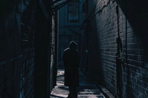 Premium Photo Person Walking Down A Dark Alleyway Generative Ai