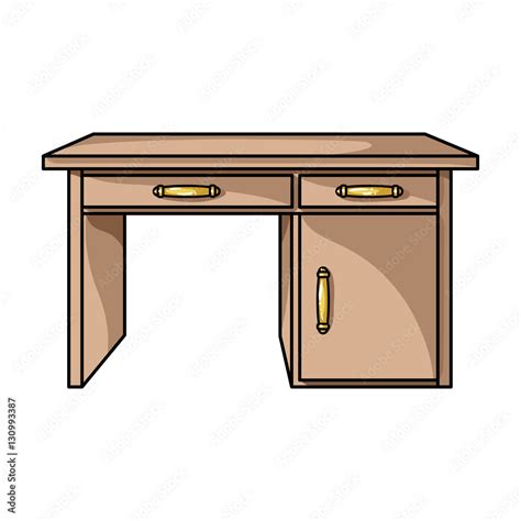 Office desk icon in cartoon style isolated on white background. Furniture and home interior ...