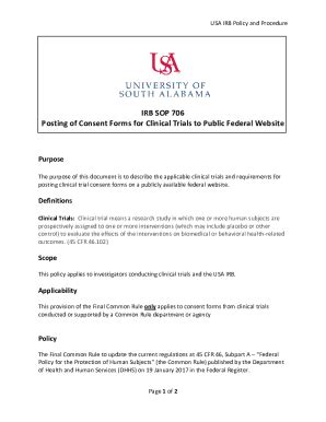 Fillable Online IRB SOP 706 Posting Of Consent Forms For Clinical