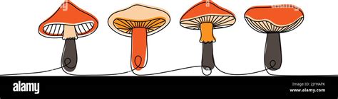 Jeu de Mushroom une ligne de dessin continu coloré Illustration d un