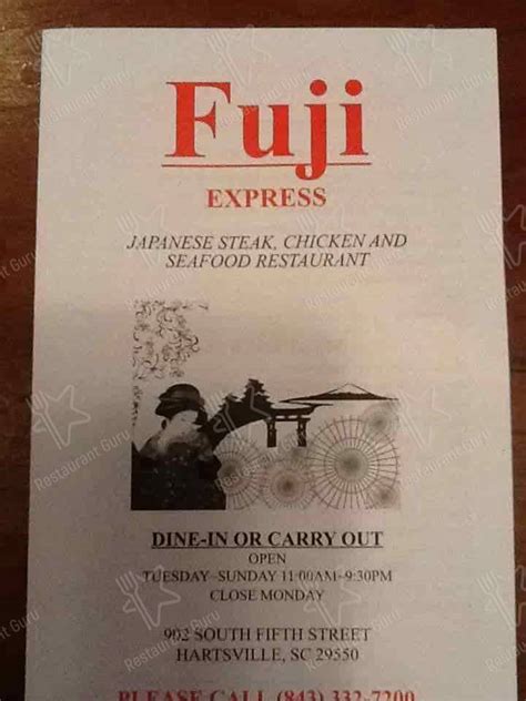 Menu at Fuji Express restaurant, Hartsville